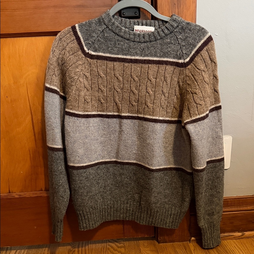Men's Gray and Brown Cable Knit Sweater